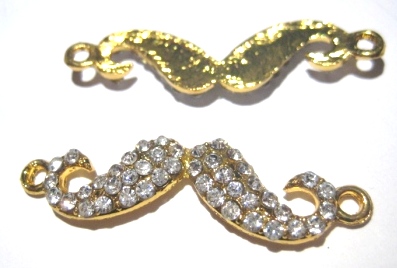 Connector / Pendant - Mustache rhinestones, gold
