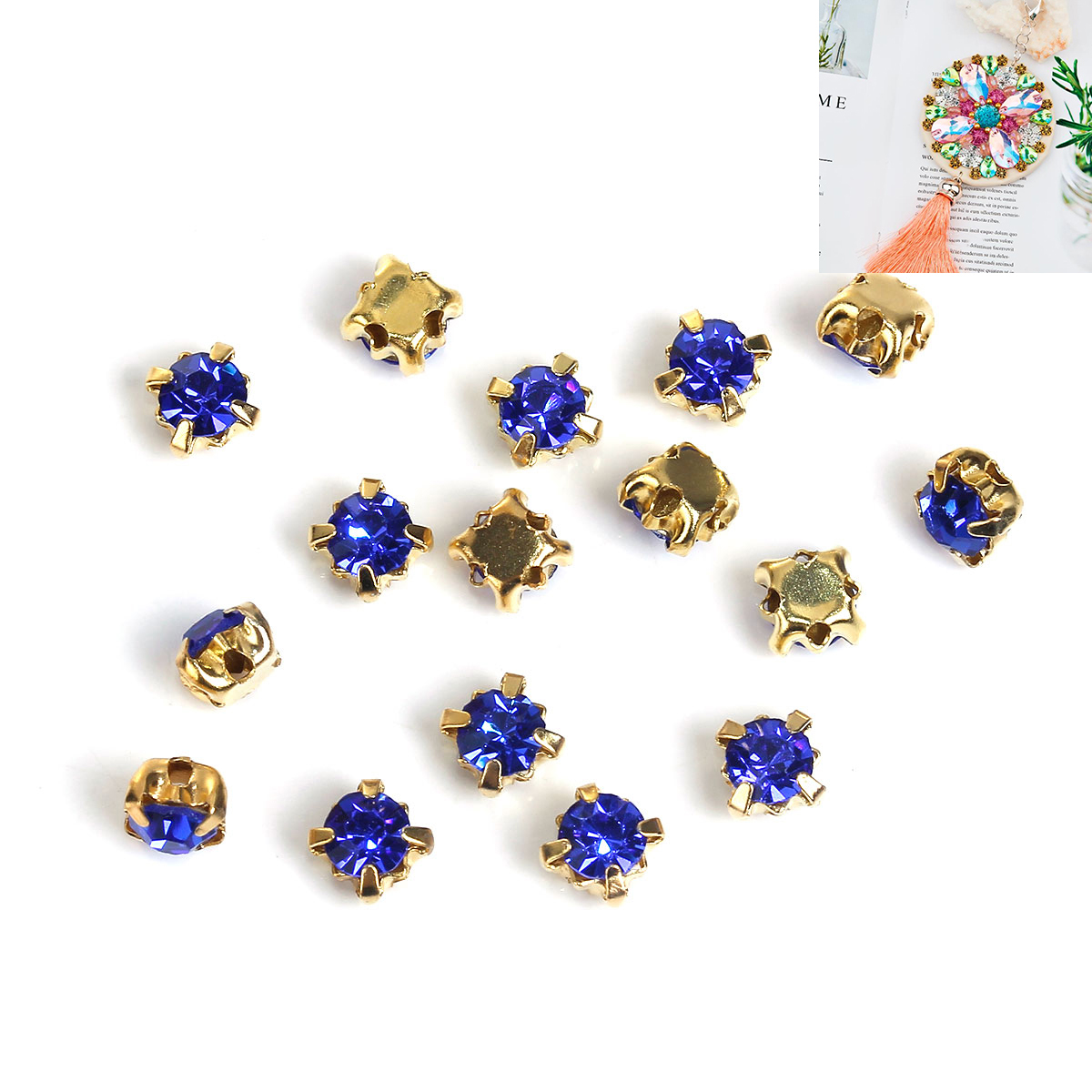 Montees / krysspärlor / Sew-ons. 4mm Guld,  Mörkblå - 3