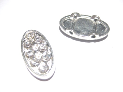 Slider/ connector, silver m rhinestone, oval
