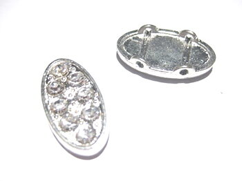 Slider/ connector,Silver m strass, oval