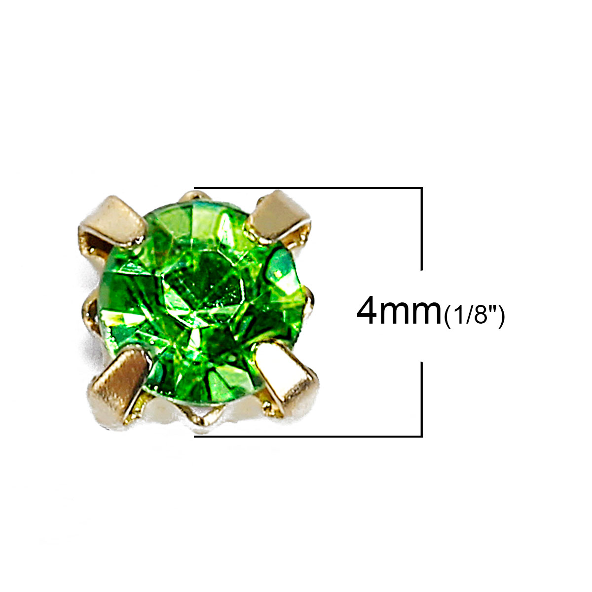 Montees, sewons. 4mm gold,  green - 2