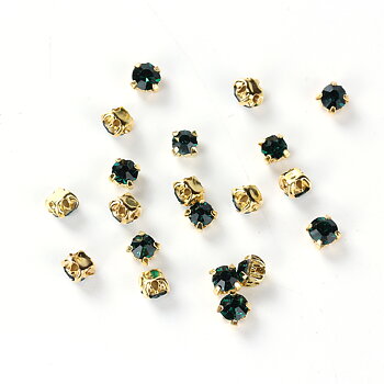 Montees, sewons. 4mm gold,  Darkgreen
