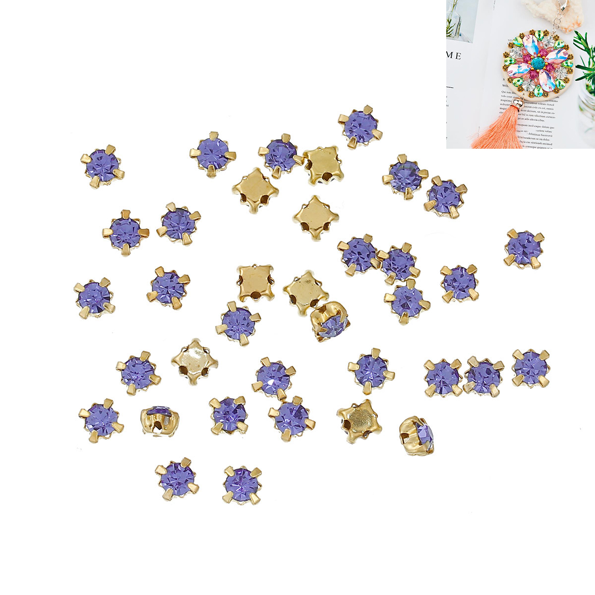 Montees, sewons. 4mm gold,  Lt Purple - 3