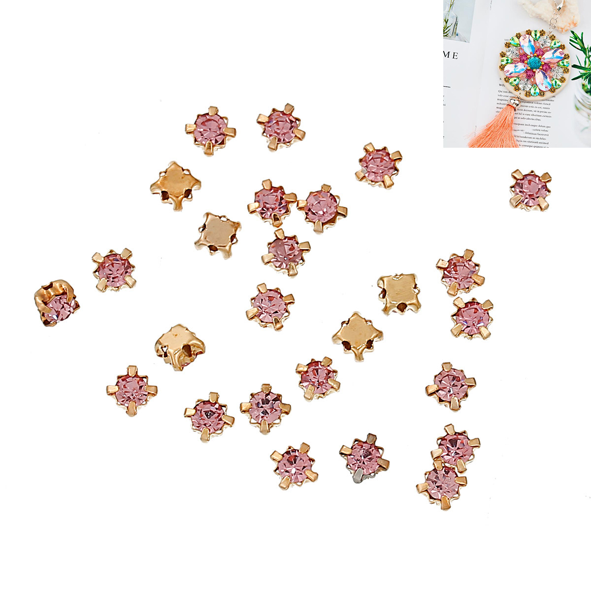 Montees, sewons. 4mm gold,  Pink - 3