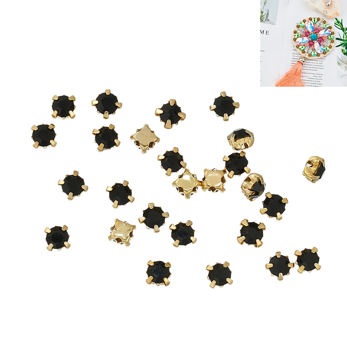 Montees, sewons. 4mm gold,  Black - 3