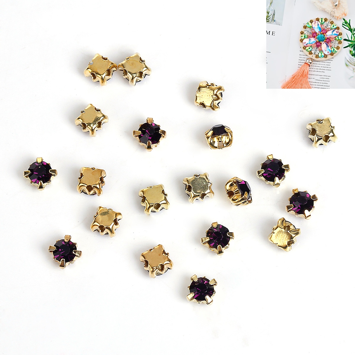 Montees, sewons. 4mm gold,  Darkpurple - 3
