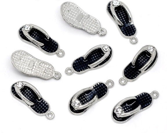 Berlock -  Emaljerad Sandal m Rhinestone, Svart - 2
