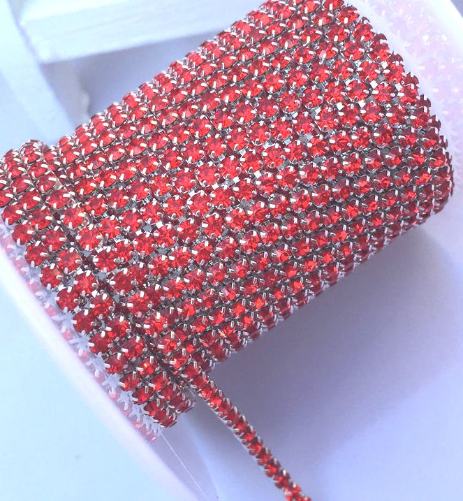 Strass-Kedja - Silver, Röd - SS8