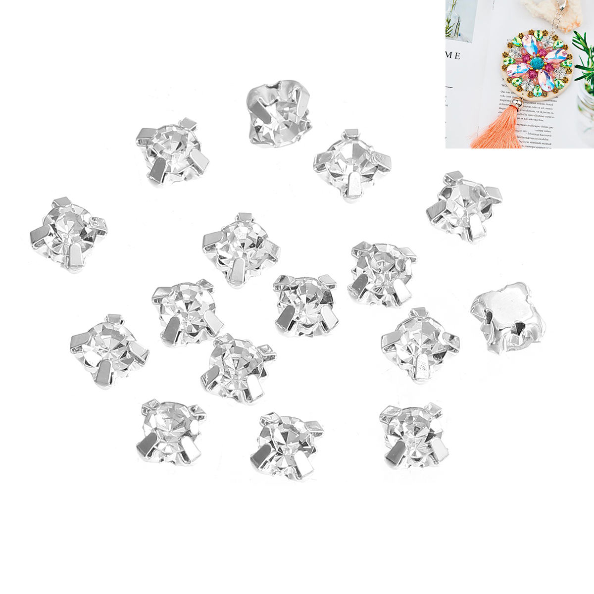 Montees, sewons. 4mm Silver, Clear - 3