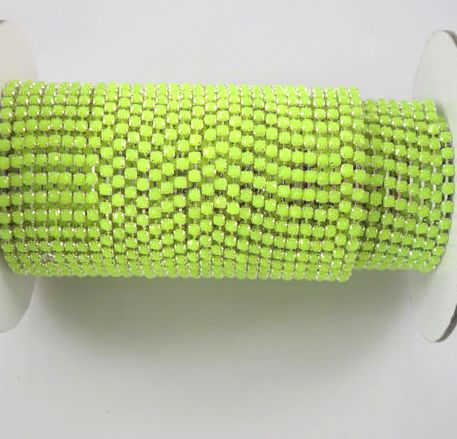 Strass-Kedja - Silver, Neongul resin SS6