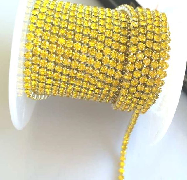 Strass-Kedja - Silver, Gul, SS6