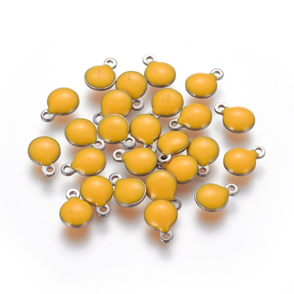Berlock-  Emaljerad rostfritt rund droppe - Orange - 2