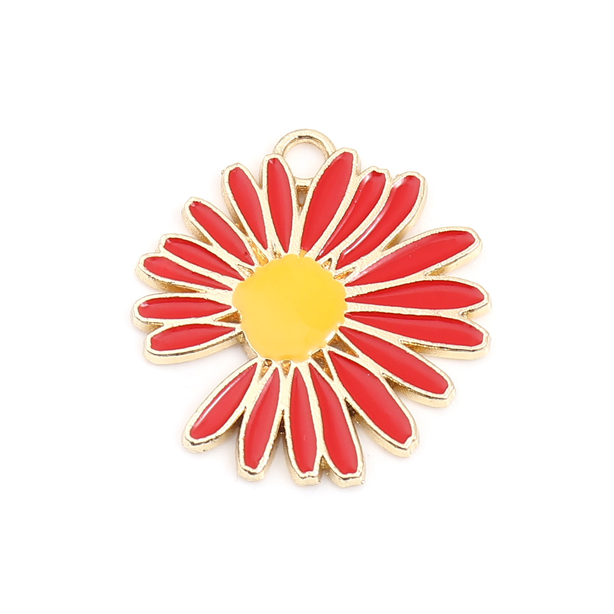 Berlock -  Emaljerad blomma, Daisy / Prästkrage, Röd