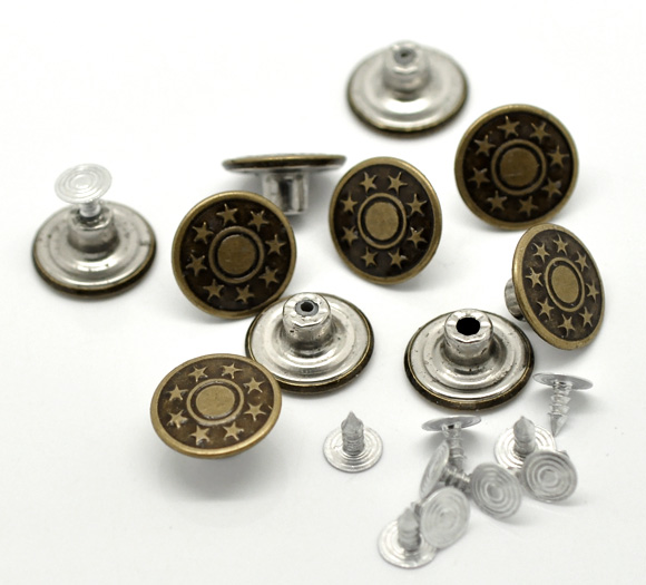 Knappar i metall - Antik brons - Stars - 2
