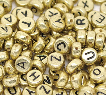 Letter Bead - Round flat, gold - J