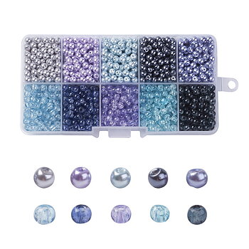 Pärlmix i förvaringsask, BLUE , 10mm Crackle & Vaxade, ca 100st pärlor
