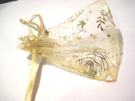 Organza bag 9x7cm, beige xmas