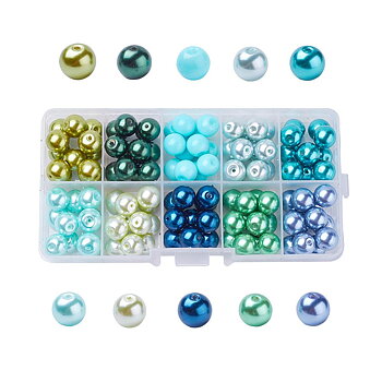 Pärlmix i förvaringsask,  GREENY , 10mm  Vaxade pärlor, ca 100st pärlor