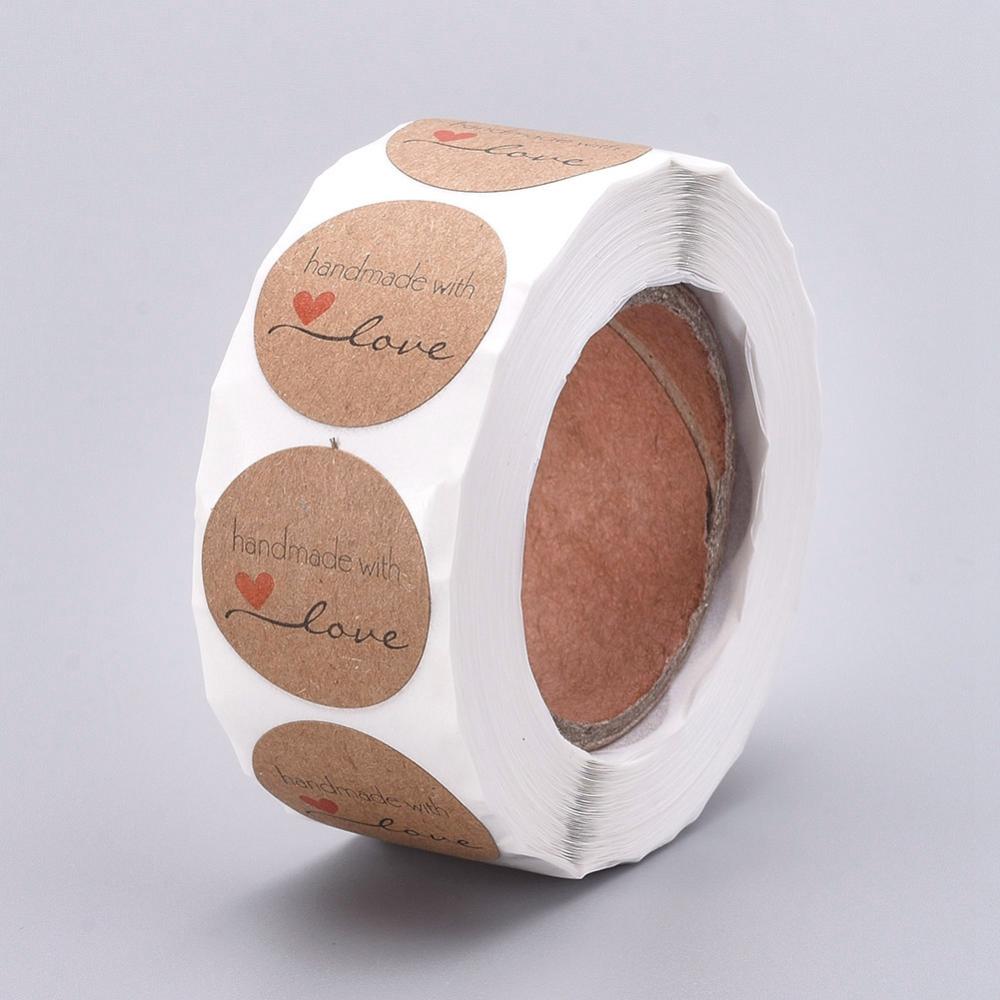 Etikett  "Handmade with love", natur  20pcs