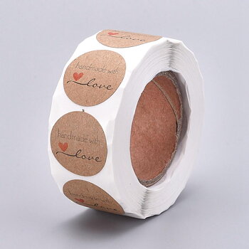 Etikett/ Klisterlapp "Handmade with love",  natur  20 st