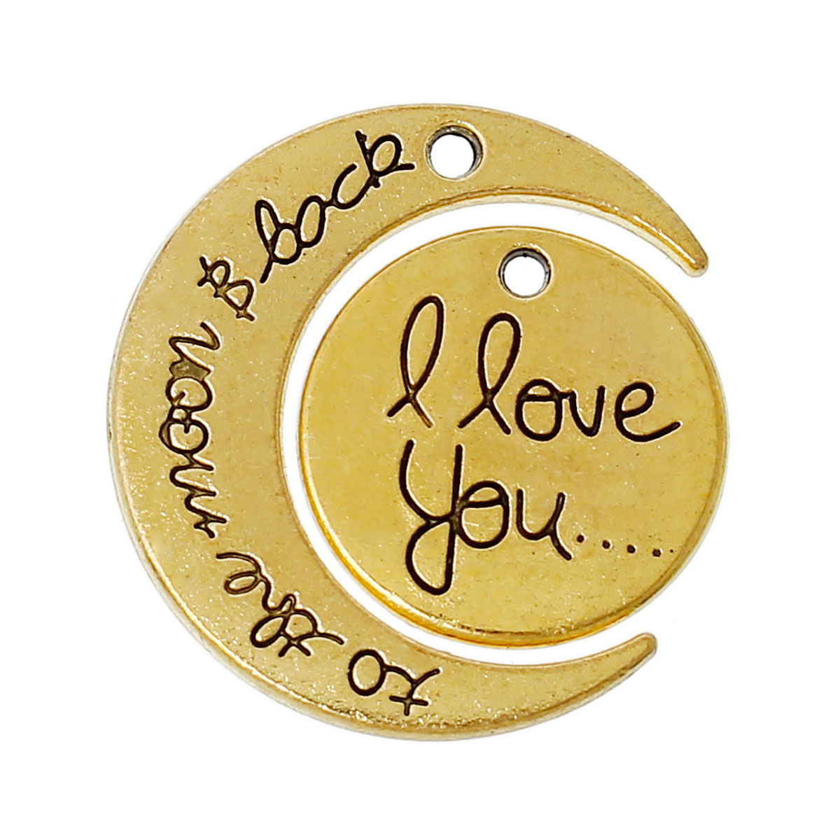Charm  message gold Moon,  "i love you to the moon and back"