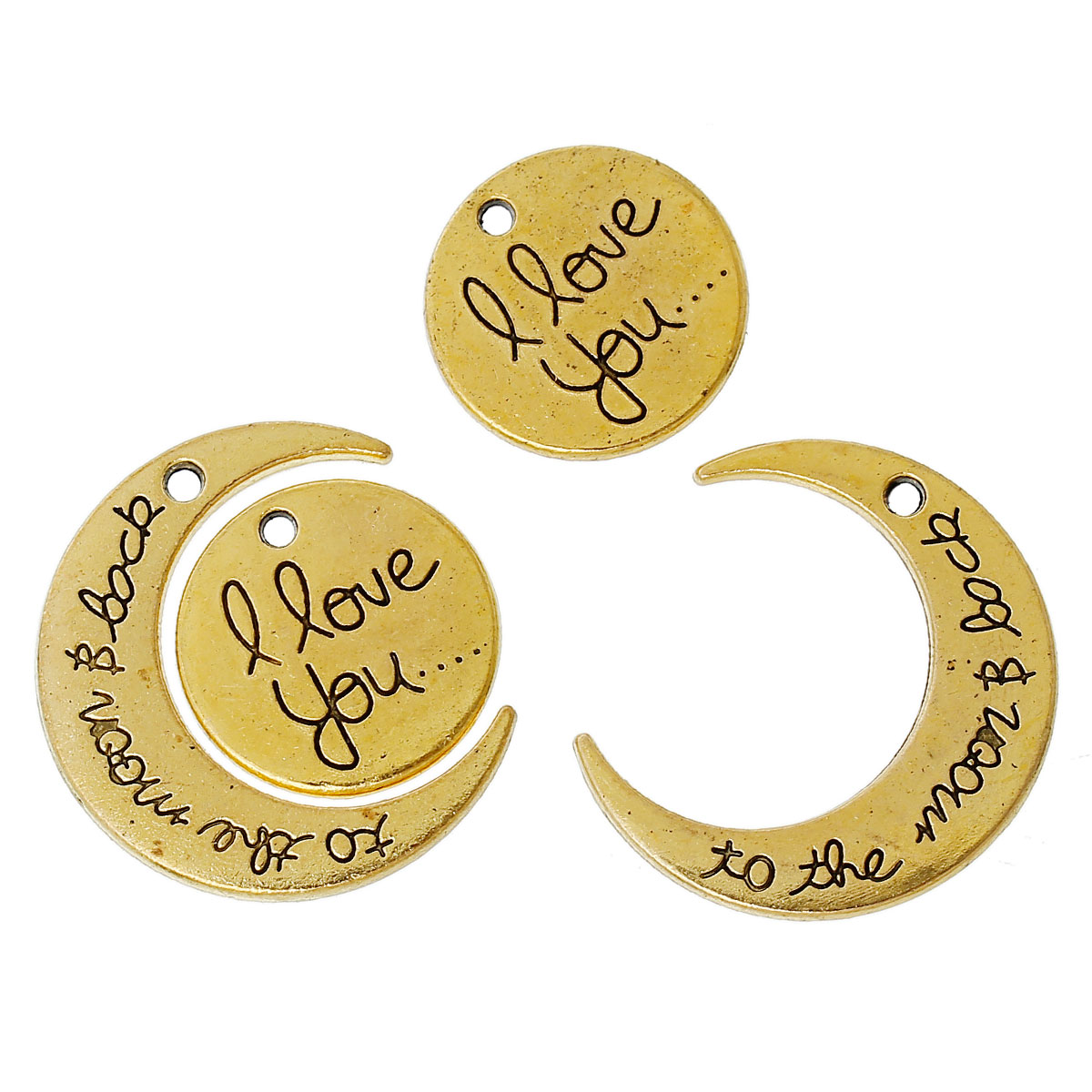 Charm  message gold Moon,  "i love you to the moon and back" - 2