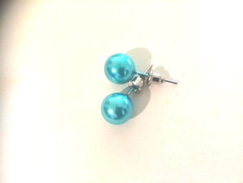 Earing, Pearl 10 mm , teal