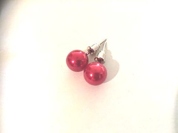 Earing, Pearl 10 mm , dark red