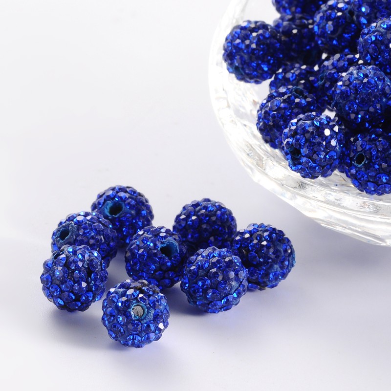 Polymer lera - Pärlor med rhinestones,  Sapphire Blå  , 10mm