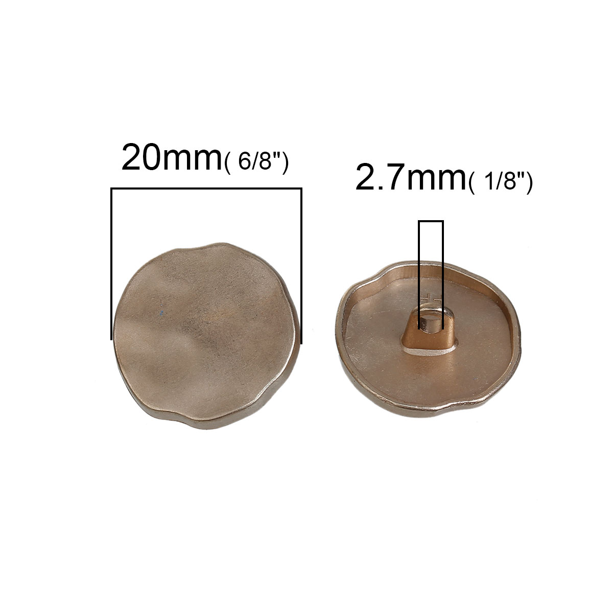 Buttons in the metal - Rose gold - irregular  round - 2