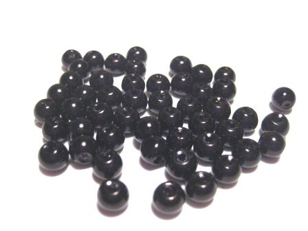  Waxed Glass Beads, 6mm, black, 1 strand - 2