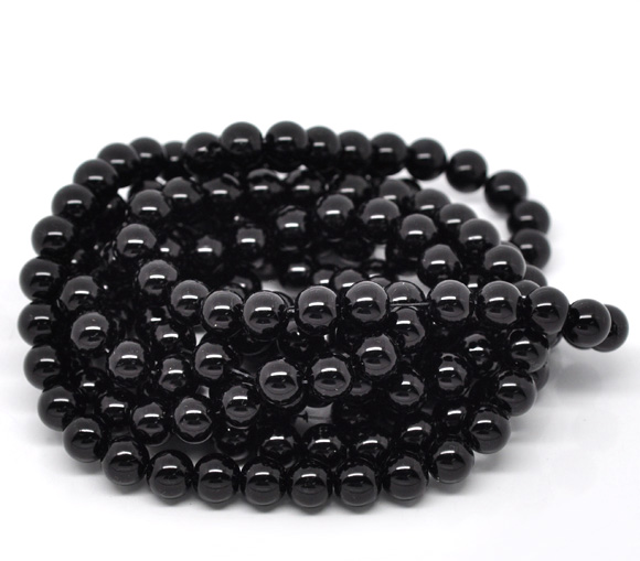  Waxed Glass Beads, 6mm, black, 1 strand
