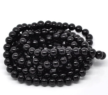  Waxed Glass Beads, 6mm, black, 1 strand