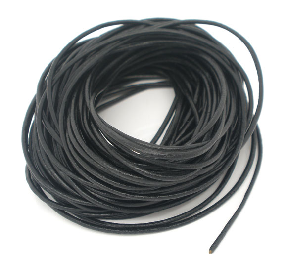 Äkta läder , rund 3mm, 1m. Svart