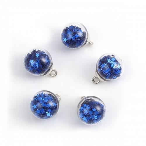 Charm  Glass Globe Bubble Bottle Charms  sequins, Blue