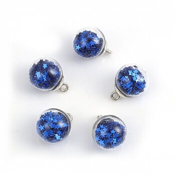 Charm  Glass Globe Bubble Bottle Charms  sequins, Blue