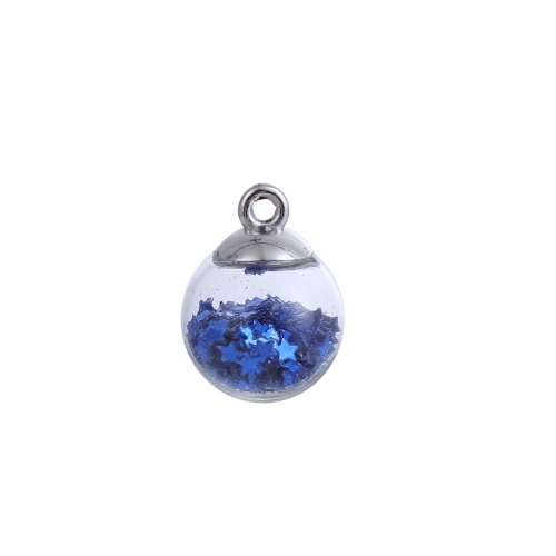 Charm  Glass Globe Bubble Bottle Charms  sequins, Blue - 2