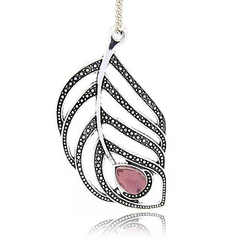 Large Luxury pendant -  Feather rhinestone, Lt purple
