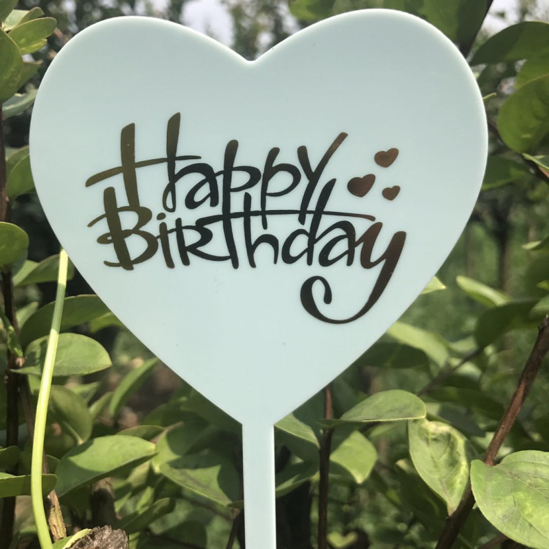 Cake Topper / Tårtdekoration i akryl - "Happy Birthday",  Turkos Hjärta