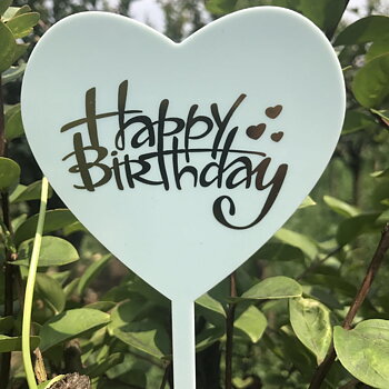 Cake Topper / Tårtdekoration i akryl - "Happy Birthday",  Turkos Hjärta