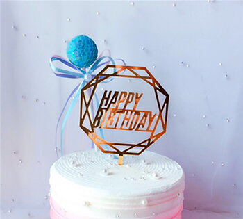 Cake Topper / Tårtdekoration i akryl - "Happy Birthday",   Diamond Gold