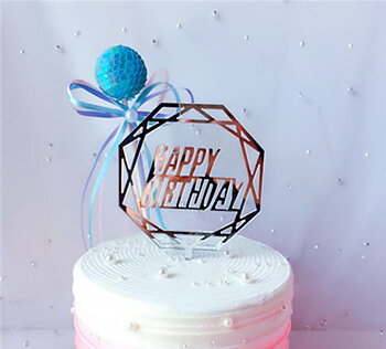 Cake Topper / Tårtdekoration i akryl - "Happy Birthday",   Diamond Silver