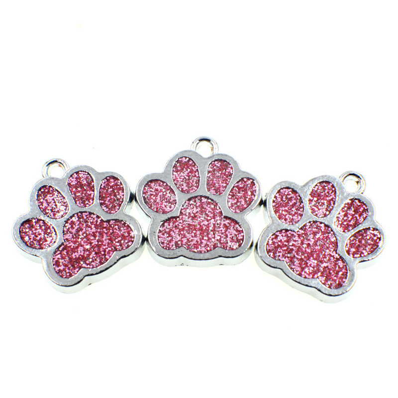 Charm  Enamel Paw,  Pink glitter