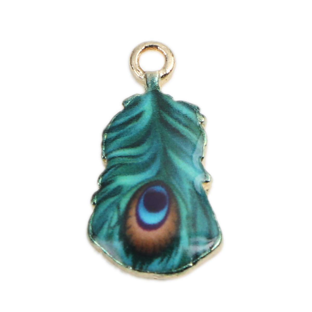 Charm   Enamel feather peacock 19mm