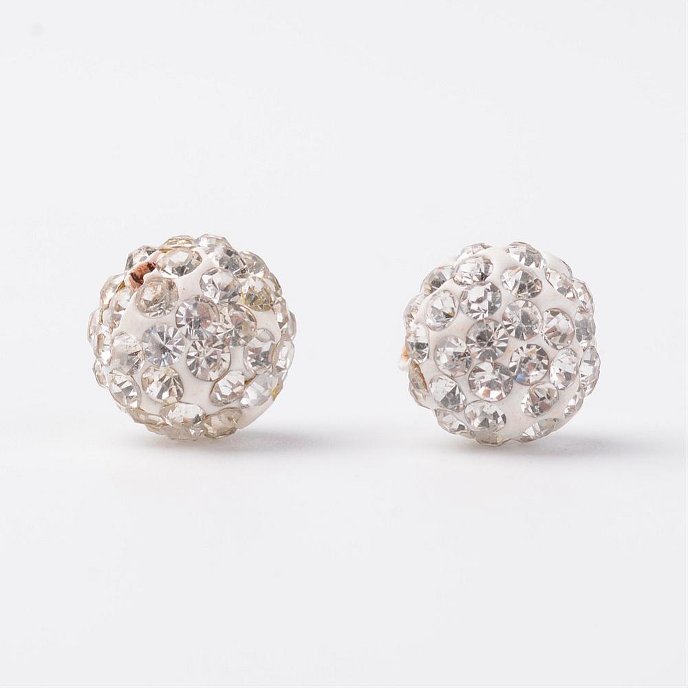 Polymer lera - Pärlor med rhinestones,  Vit 8mm.