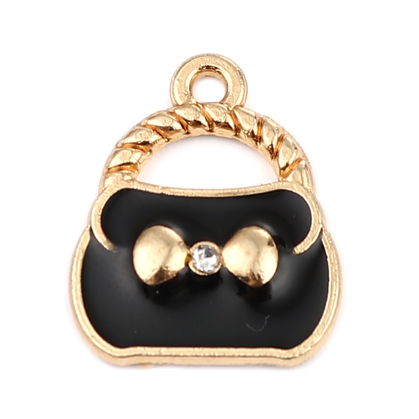 Charm   Enameld  purse, rhinestone, black