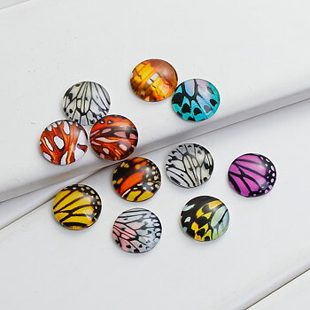 Cabochon i glas - Rund 12mm, Fjärilsvingar