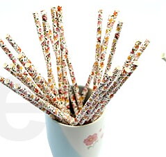 Sugrör i papper -  Retromönster - Blommor