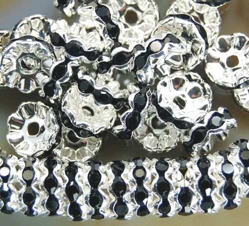 strassrondell, Silver 6mm Wavy Svart