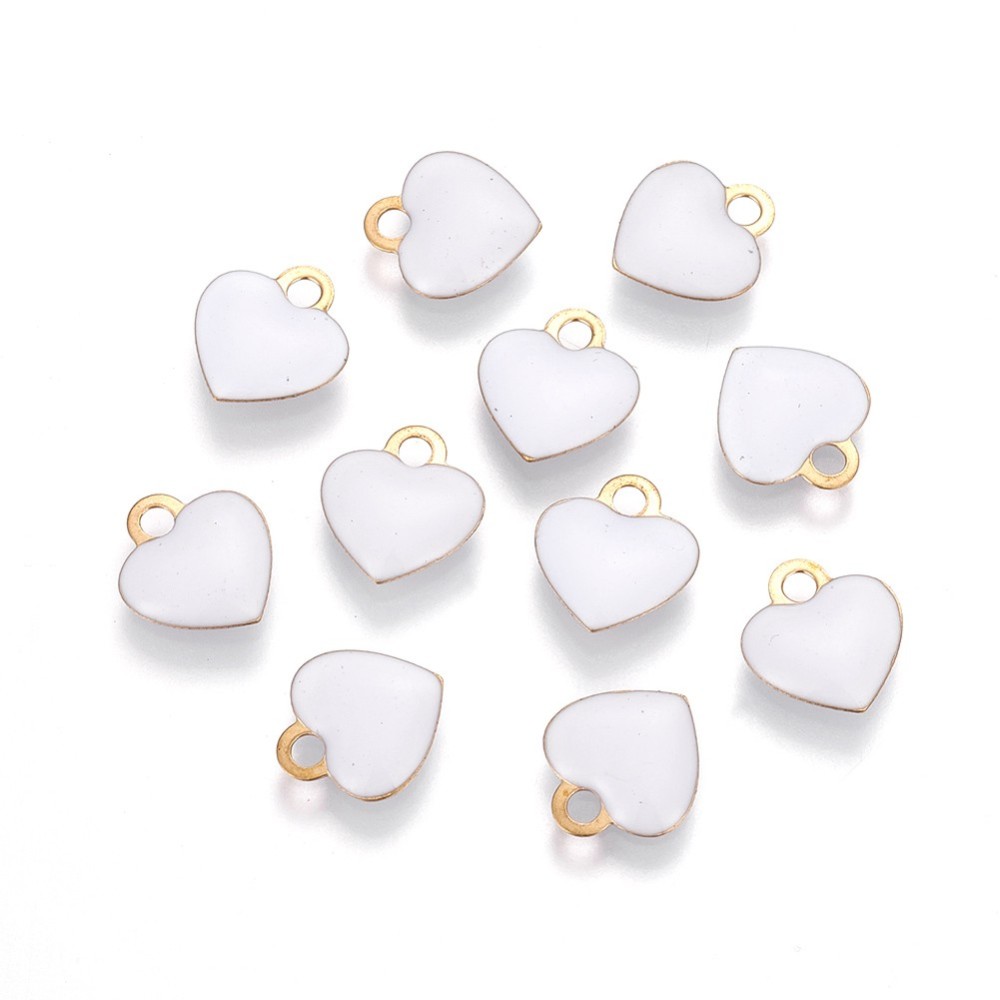 Charm  ,enameld heart 18k plating, white - 2